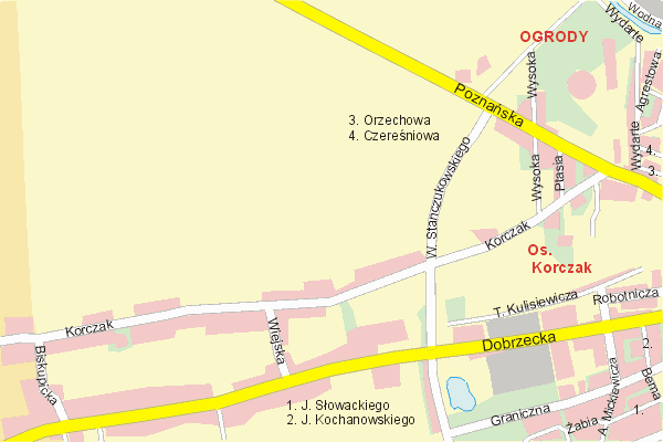 Mapa ( Plan ) Kalisza. Warstwa gwna. Kalisz - Wielkopolska.    
   Warstwa gwna prezentuje ukad ulic Kalisza, oraz okolicznych miejscowoci. Zaznaczono: gwne trasy komunikacyjne, trasy przelotowe Kalisza, jeziora, rzeki, trasy kolejowe, tereny zielone, przemysowe i zarysy zabudowa. Mapa wykonana jest w skali 1:10 000 - warstwa podstawowa oraz w wikszych skalach.

Kalisz - warstwa gwna Internetowego Planu Kalisza serwisu Cyber Wielkopolska.