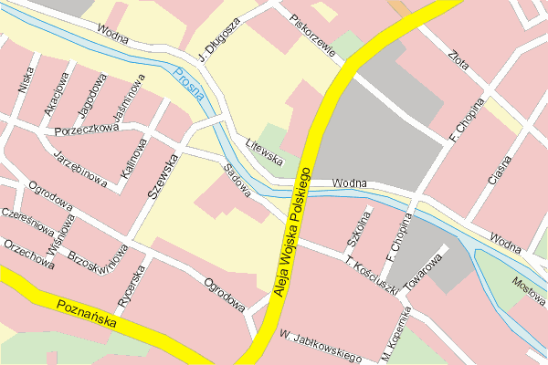 Mapa ( Plan ) Kalisza. Warstwa gwna. Kalisz - Wielkopolska.    
   Warstwa gwna prezentuje ukad ulic Kalisza, oraz okolicznych miejscowoci. Zaznaczono: gwne trasy komunikacyjne, trasy przelotowe Kalisza, jeziora, rzeki, trasy kolejowe, tereny zielone, przemysowe i zarysy zabudowa. Mapa wykonana jest w skali 1:10 000 - warstwa podstawowa oraz w wikszych skalach.

Kalisz - warstwa gwna Internetowego Planu Kalisza serwisu Cyber Wielkopolska.