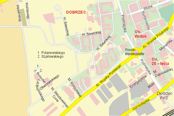 Mapa ( Plan ) Kalisza. Warstwa gwna. Kalisz - Wielkopolska.    
   Warstwa gwna prezentuje ukad ulic Kalisza, oraz okolicznych miejscowoci. Zaznaczono: gwne trasy komunikacyjne, trasy przelotowe Kalisza, jeziora, rzeki, trasy kolejowe, tereny zielone, przemysowe i zarysy zabudowa. Mapa wykonana jest w skali 1:10 000 - warstwa podstawowa oraz w wikszych skalach.

Kalisz - warstwa gwna Internetowego Planu Kalisza serwisu Cyber Wielkopolska.